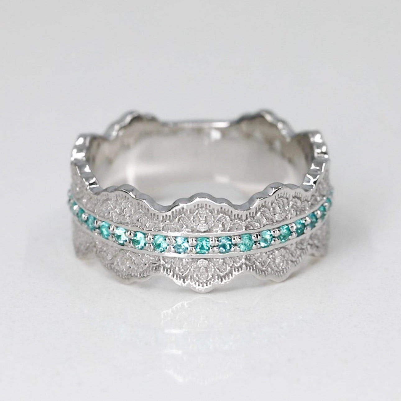Esme Lace Wedding Ring with Half Eternity Paraiba Tourmaline in 14K Yellow Gold