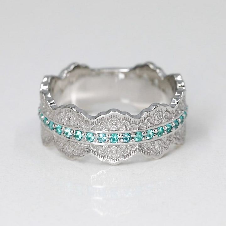 Esme Lace Wedding Ring with Half Eternity Paraiba Tourmaline