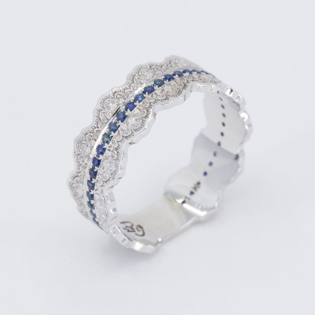 Esme Lace Wedding Ring with Eternity Blue Sapphires