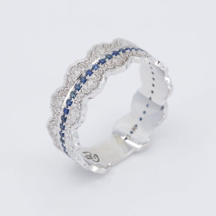 Esme Lace Wedding Ring with Eternity Blue Sapphires