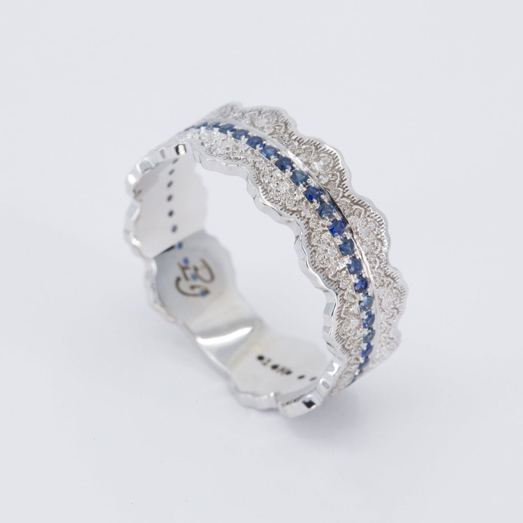 Esme Lace Wedding Ring with Eternity Blue Sapphires