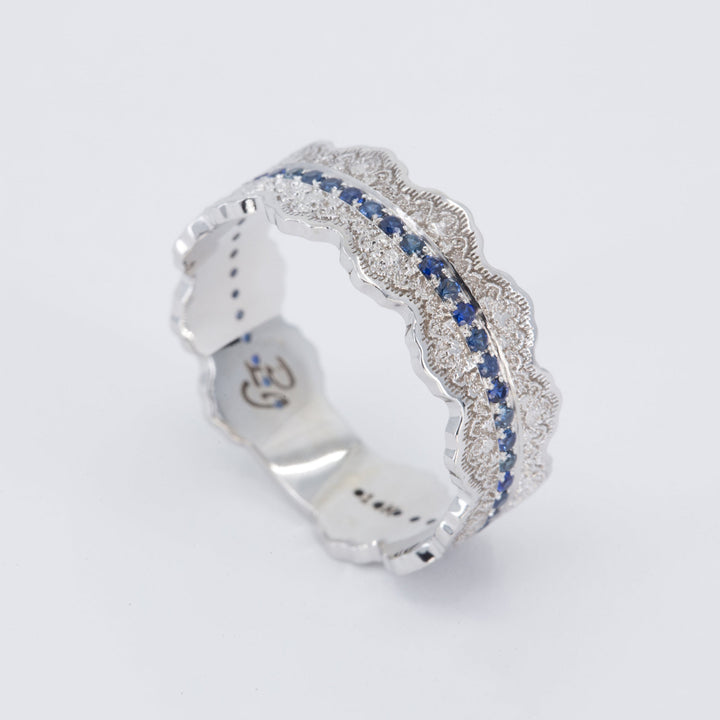 Esme Lace Wedding Ring with Eternity Blue Sapphires