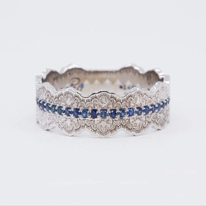 Esme Lace Wedding Ring with Eternity Blue Sapphires