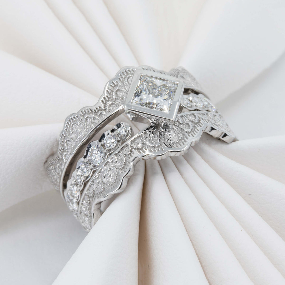 Seraphine Lace Engagement Ring Set with a Princess Diamond