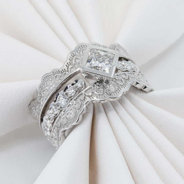Seraphine Lace Engagement Ring Set with a Princess Diamond