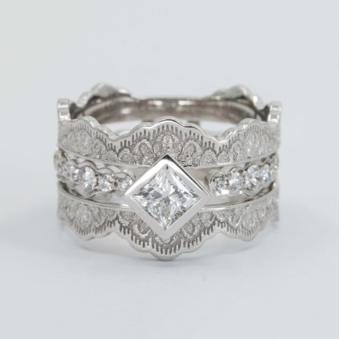 Seraphine Lace Engagement Ring Set with a Princess Diamond