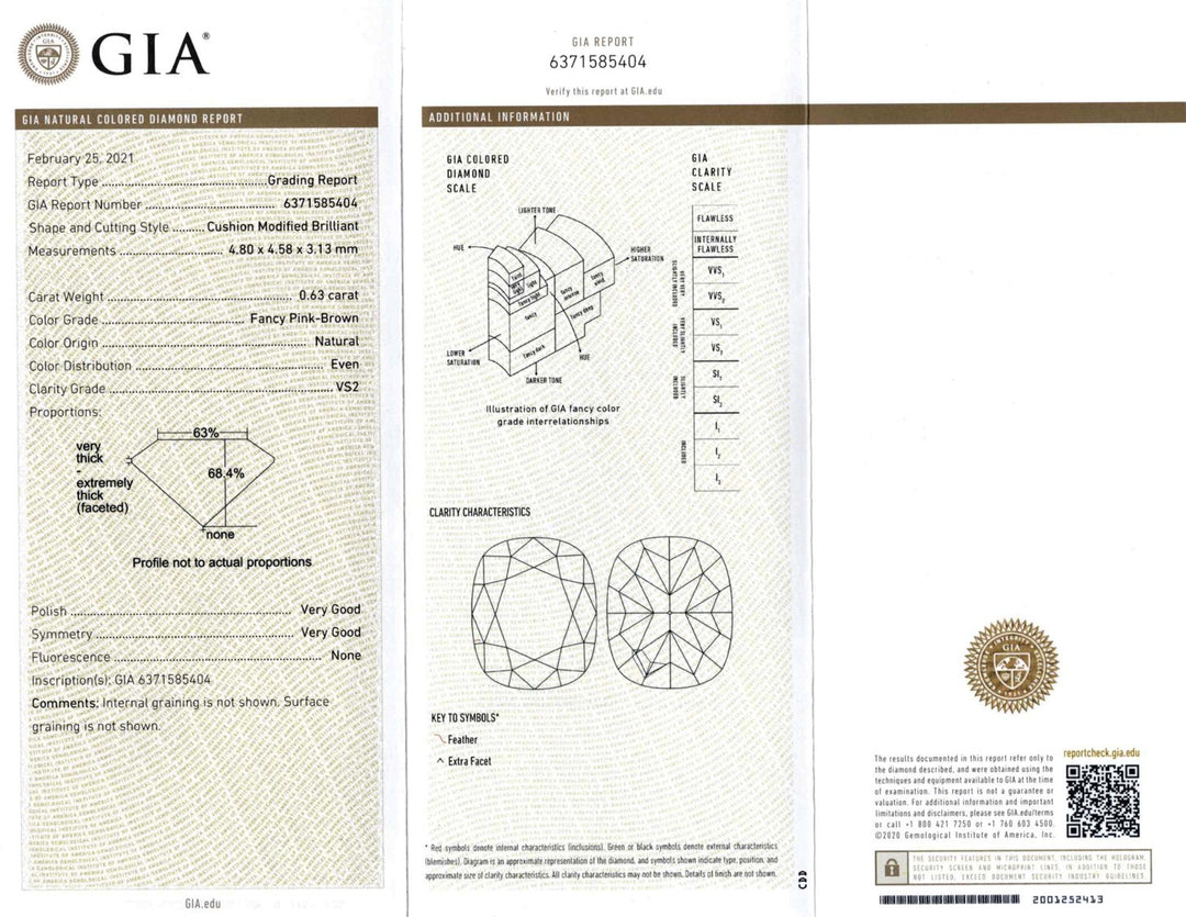 0.63ct Fancy Pink-Brown Cushion Cut Diamond with GIA Certificate VS2