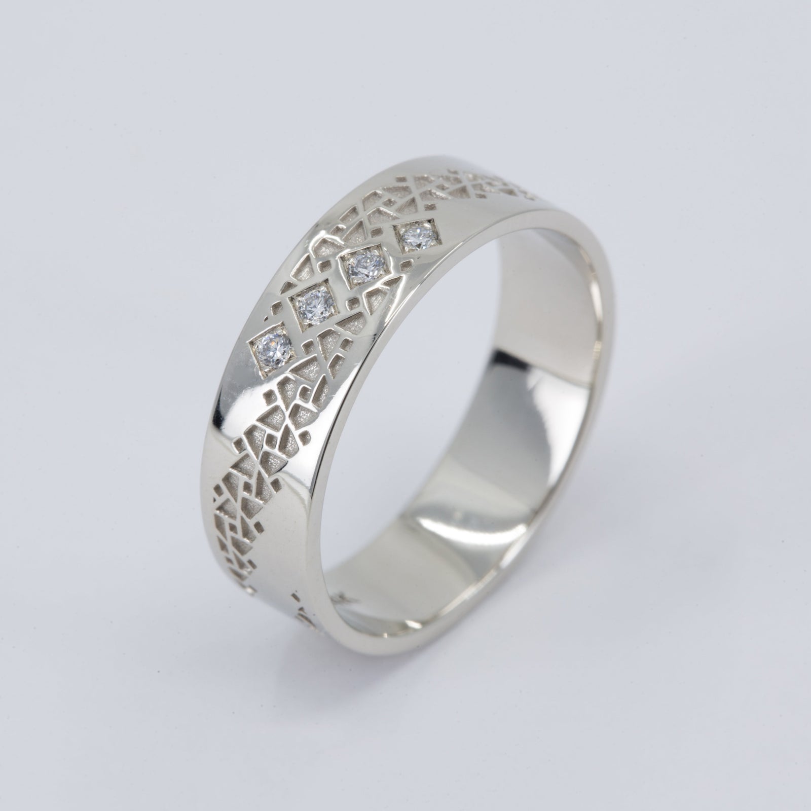 Rhys Men's Wedding Band with Diamonds in 14K Yellow Gold – view 2
