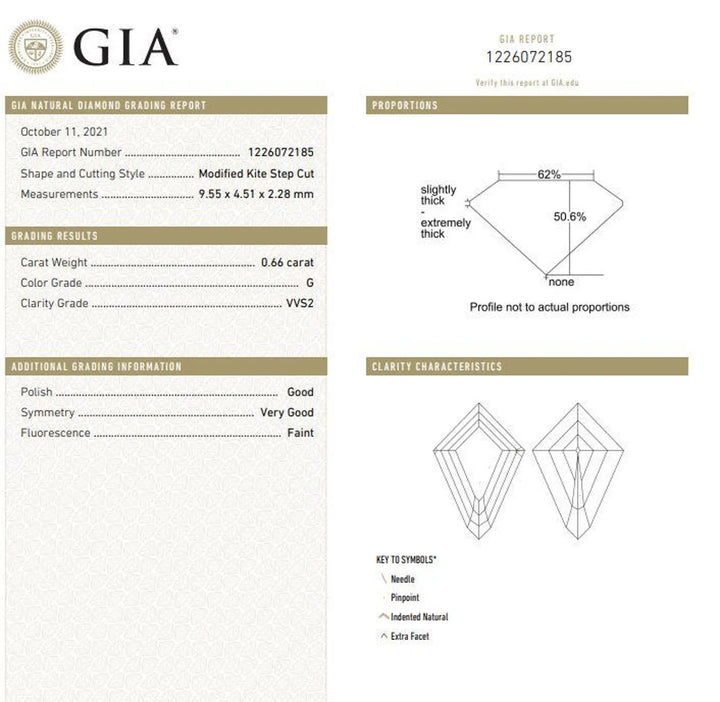 0.66ct Modified Kite Step Cut Natural Diamond with GIA Certificate G VVS2