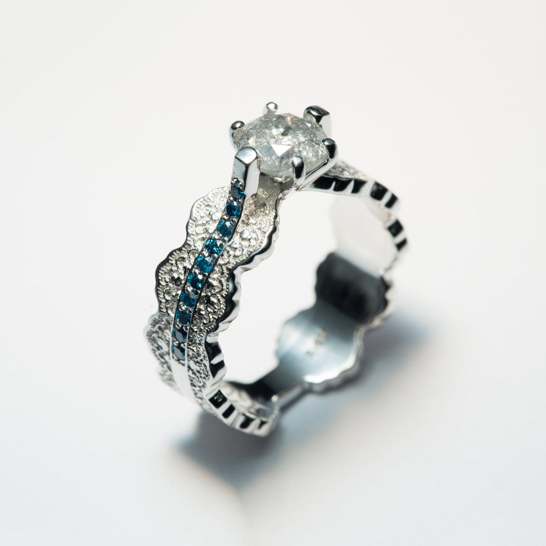 1 ct Salt and Pepper Diamond Engagement Ring in 14K White Gold - Size 6.5