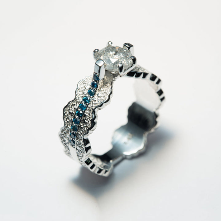 1 ct Salt and Pepper Diamond Engagement Ring in 14K White Gold - Size 6.5