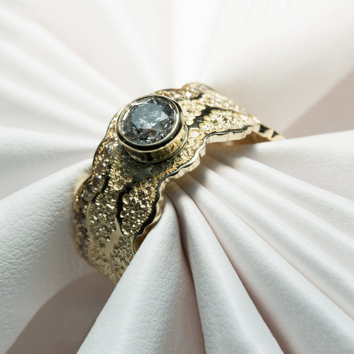 1/2 ct Salt and Pepper Diamond Engagement Ring in 14K Yellow Gold - Size 6.75