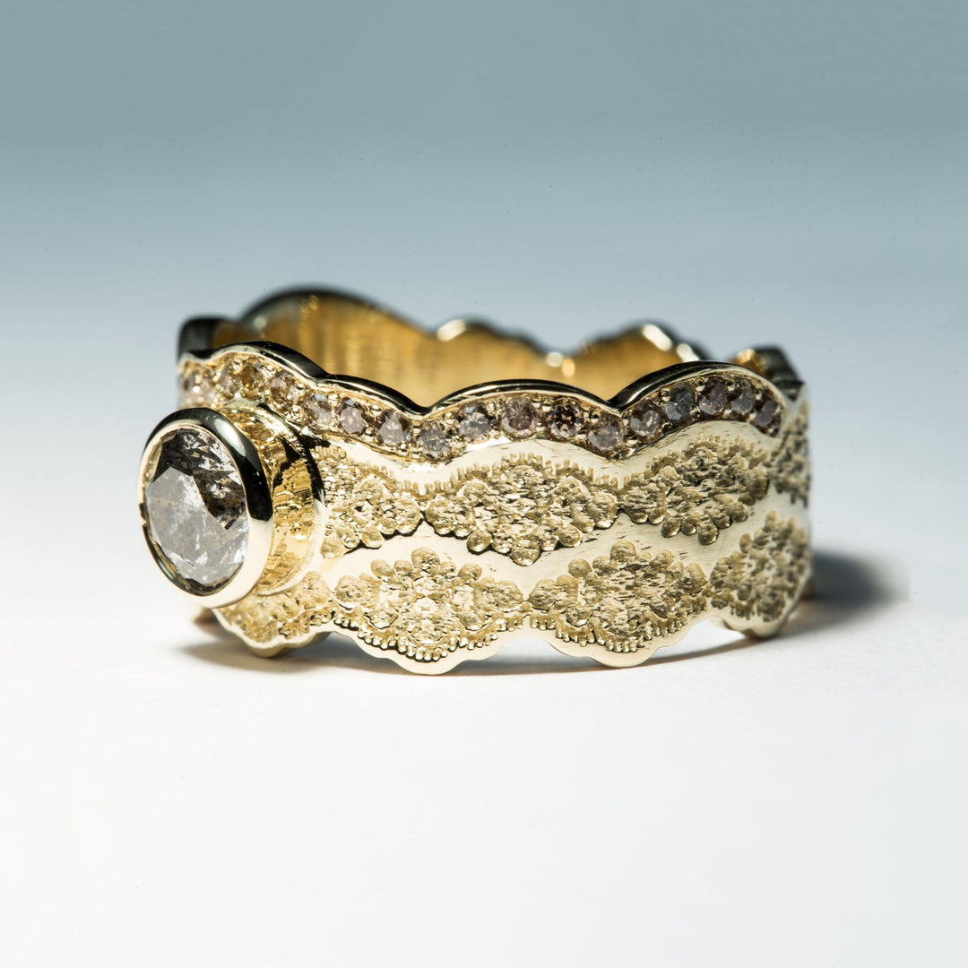 1/2 ct Salt and Pepper Diamond Engagement Ring in 14K Yellow Gold - Size 6.75