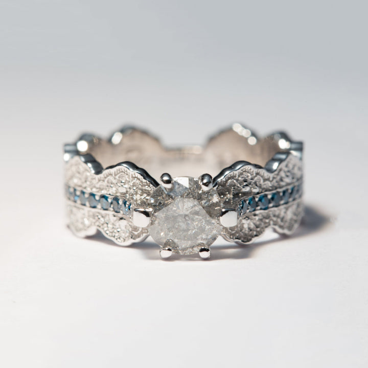 1 ct Salt and Pepper Diamond Engagement Ring in 14K White Gold - Size 6.5