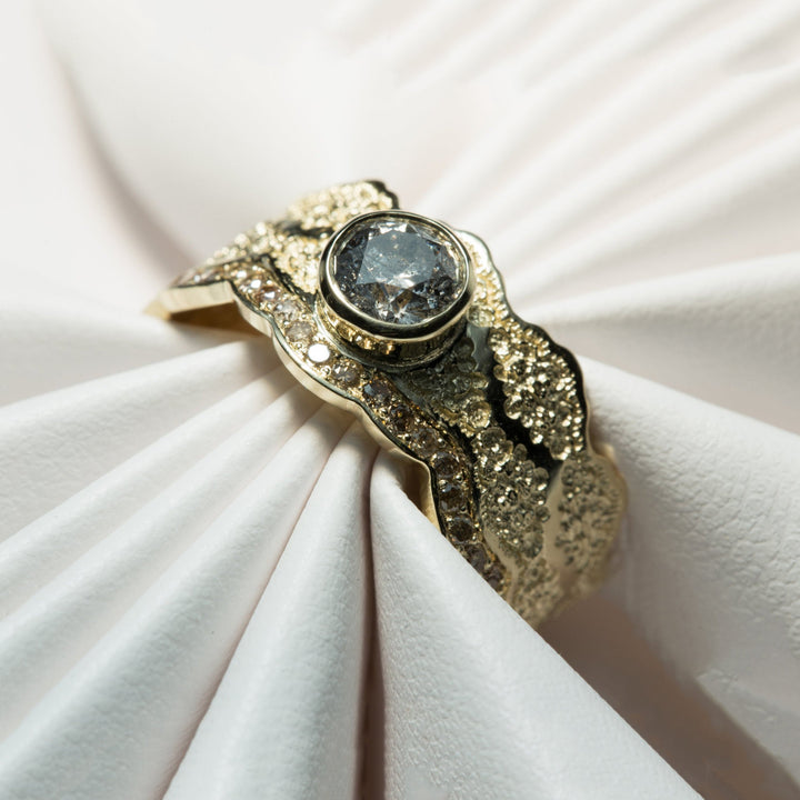 1/2 ct Salt and Pepper Diamond Engagement Ring in 14K Yellow Gold - Size 6.75