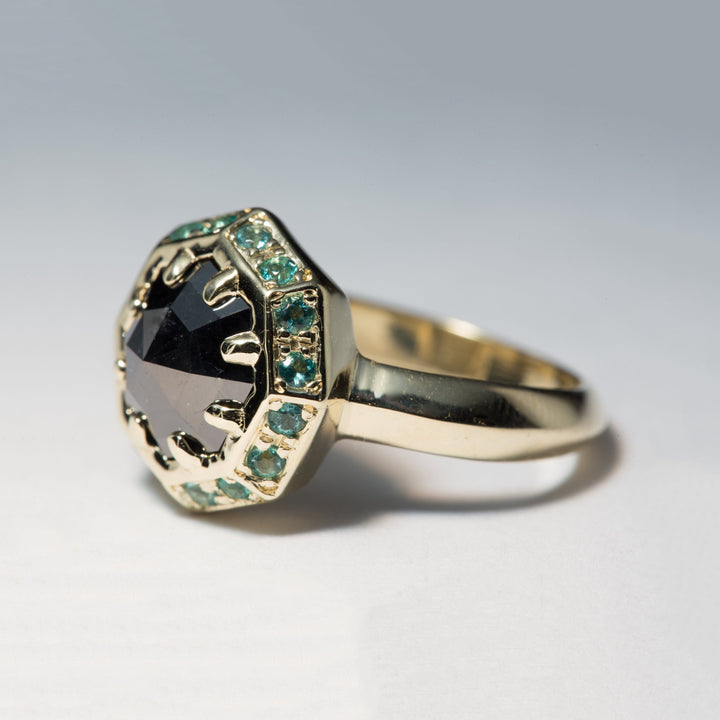 Velora Black Octagonal Diamond and Emerald Halo Engagement Ring - Size 5.5
