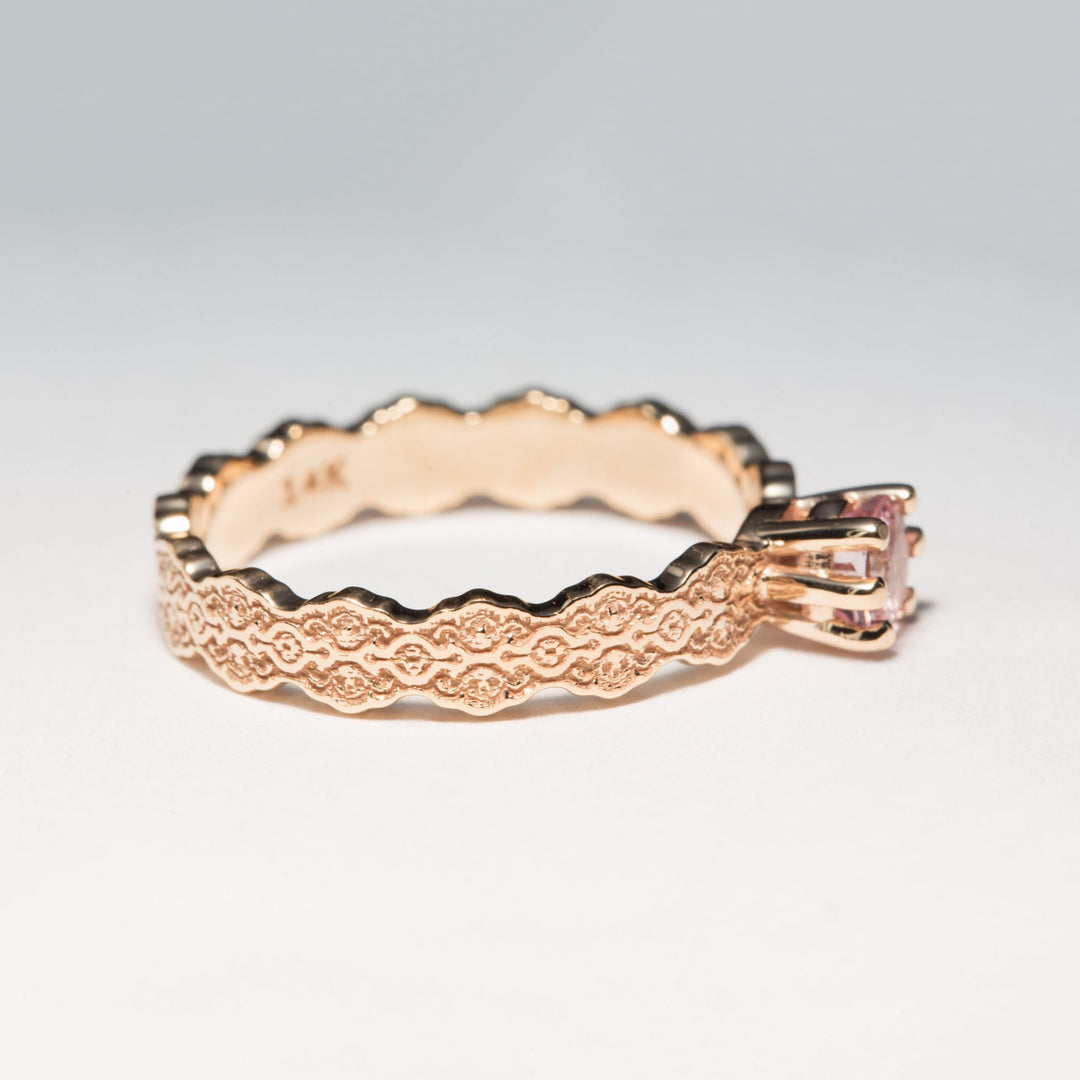 Aria Solitaire Lace Ring with a Pink Morganite - Size 5.5