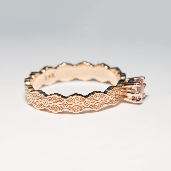 Aria Solitaire Lace Ring with a Pink Morganite - Size 5.5