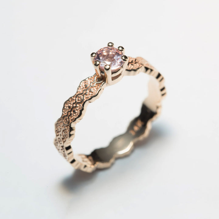 Aria Solitaire Lace Ring with a Pink Morganite - Size 5.5