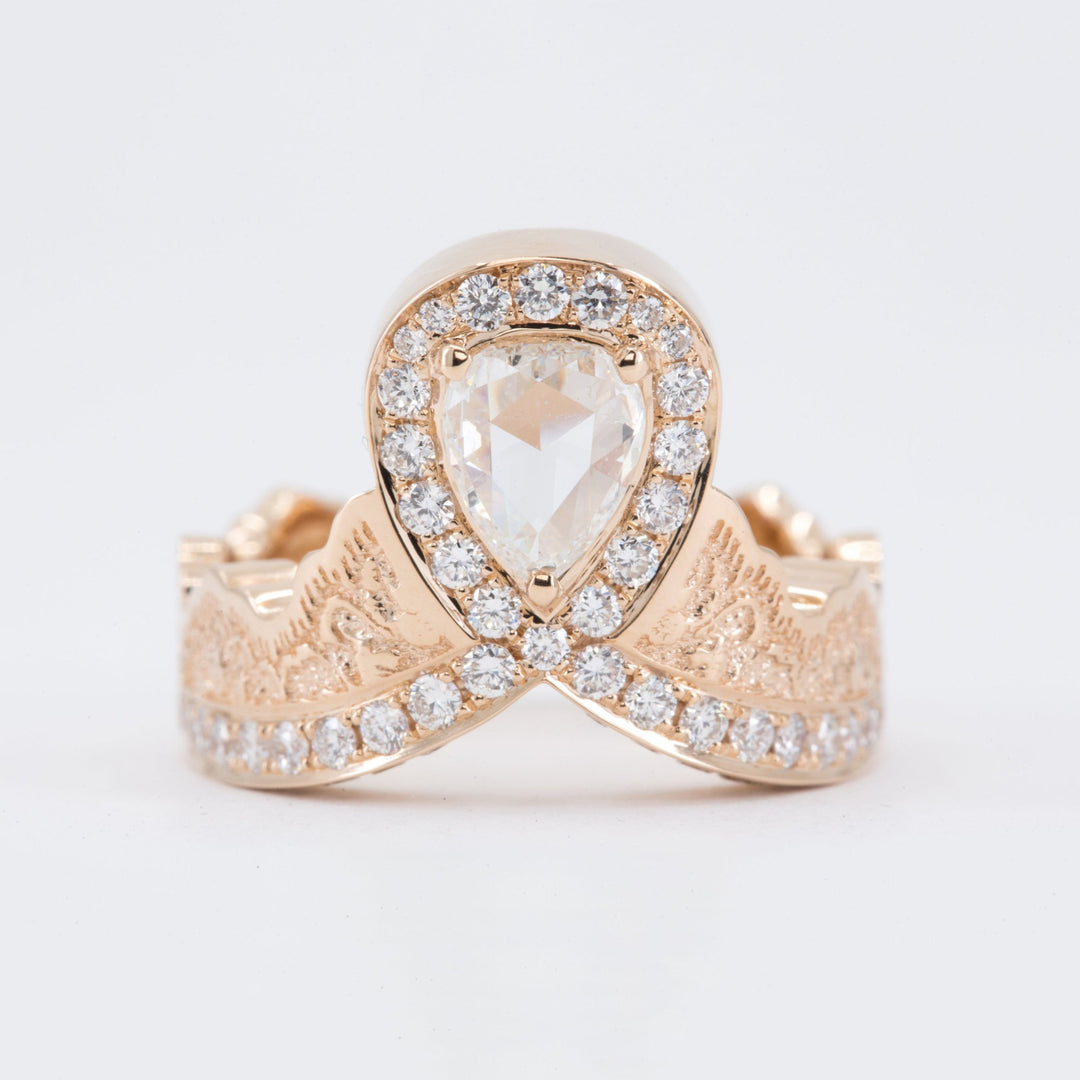 0.52ct Rose Cut Pear Diamond Ring in 14K Rose Gold with a Matching Pink Sapphire and Diamond Ring in 14K White Gold - Size 6