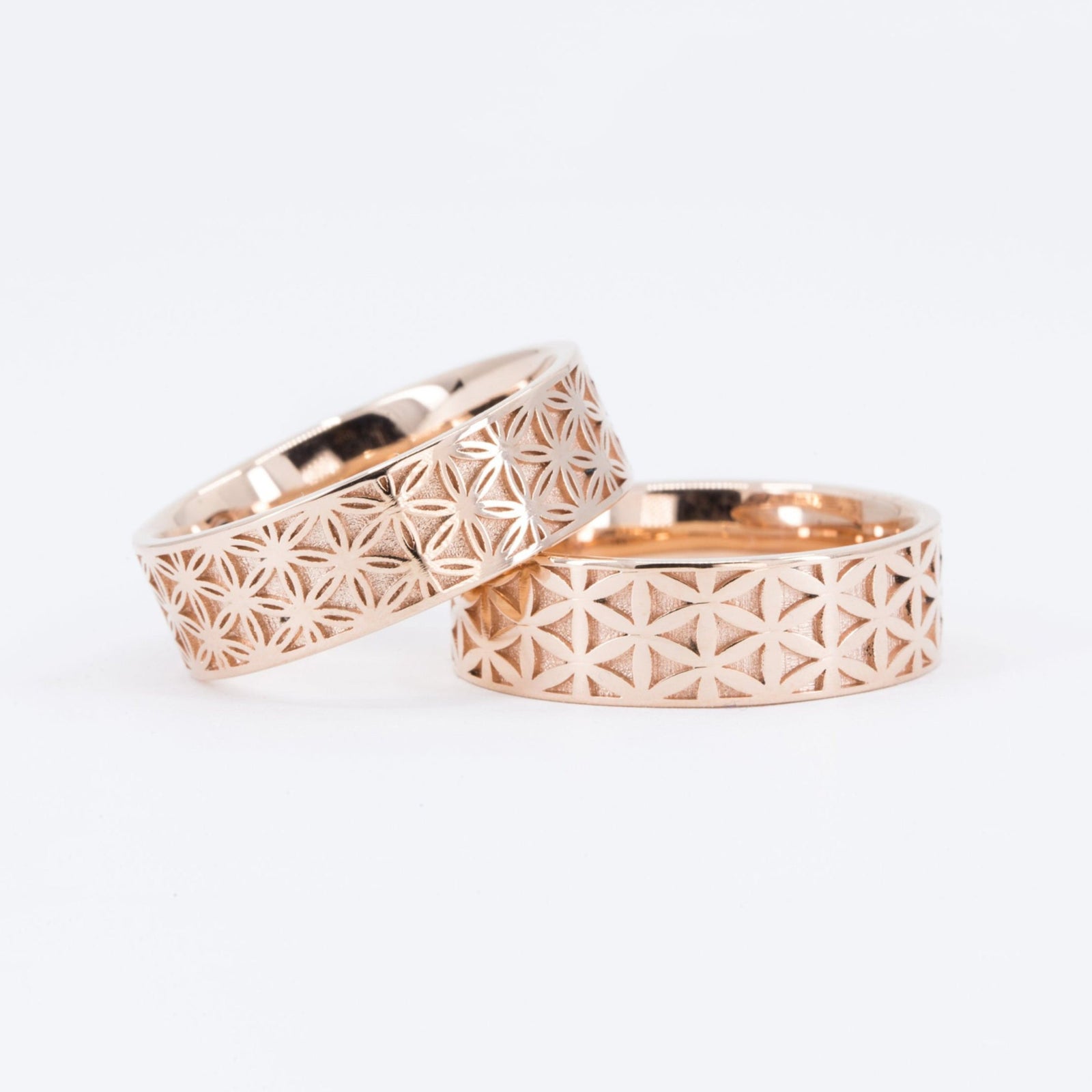 Matching Couples Flower of Life Rings in 14K Yellow Gold – view 2