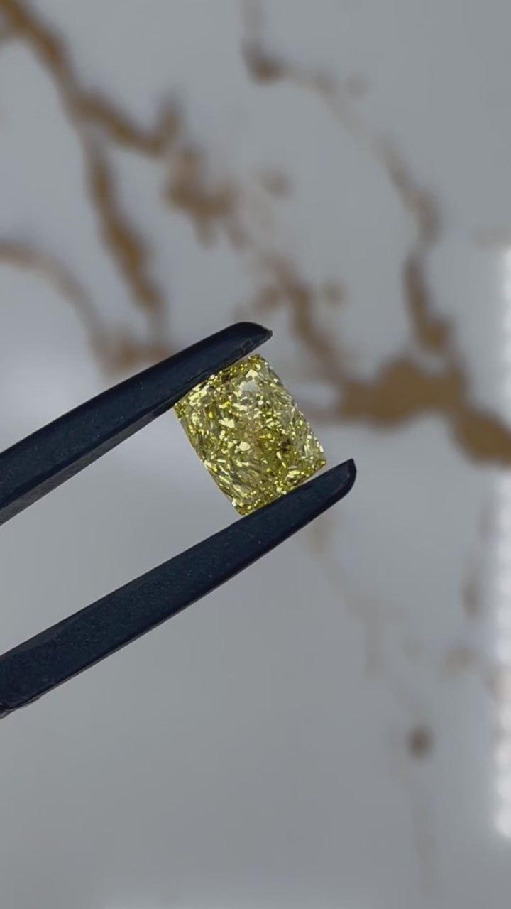 3.01ct Cushion Lab Grown Fancy Vivid Yellow Diamond