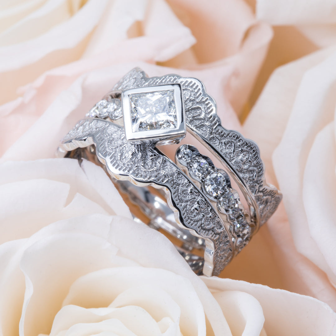 Seraphine Lace Engagement Ring Set with a Princess Diamond