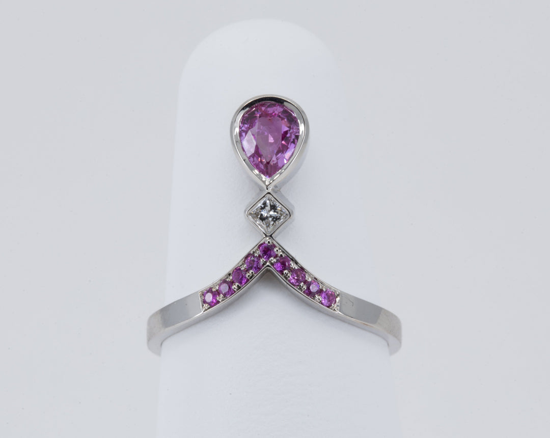 0.52ct Rose Cut Pear Diamond Ring in 14K Rose Gold with a Matching Pink Sapphire and Diamond Ring in 14K White Gold - Size 6