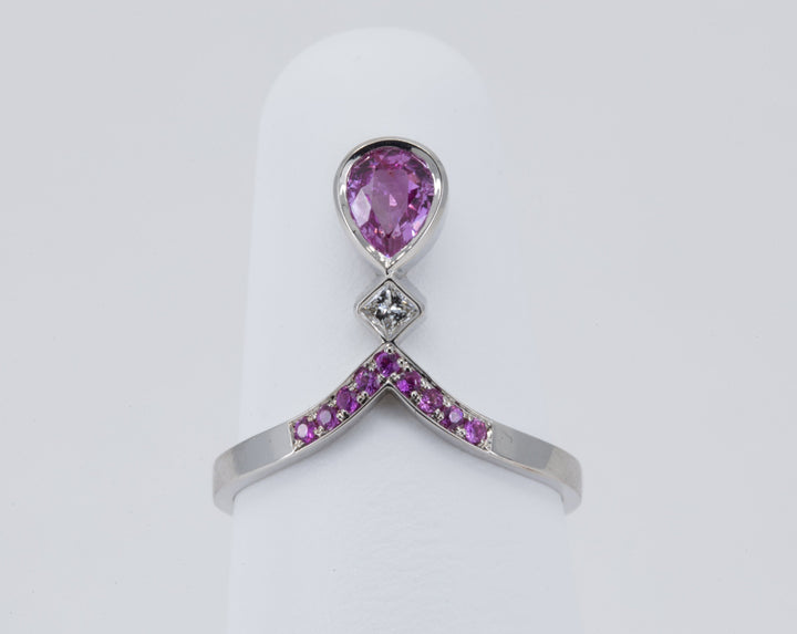 0.52ct Rose Cut Pear Diamond Ring in 14K Rose Gold with a Matching Pink Sapphire and Diamond Ring in 14K White Gold - Size 6