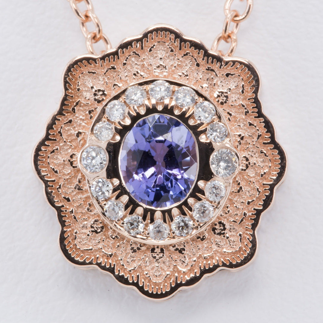 Lyra Tanzanite Slider Pendant with Diamond Halo
