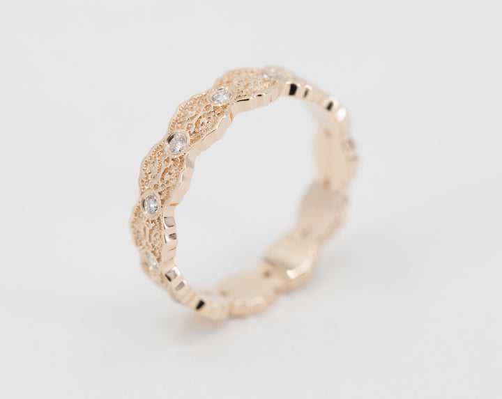 Aria Lace Wedding Ring with Eternity Diamonds