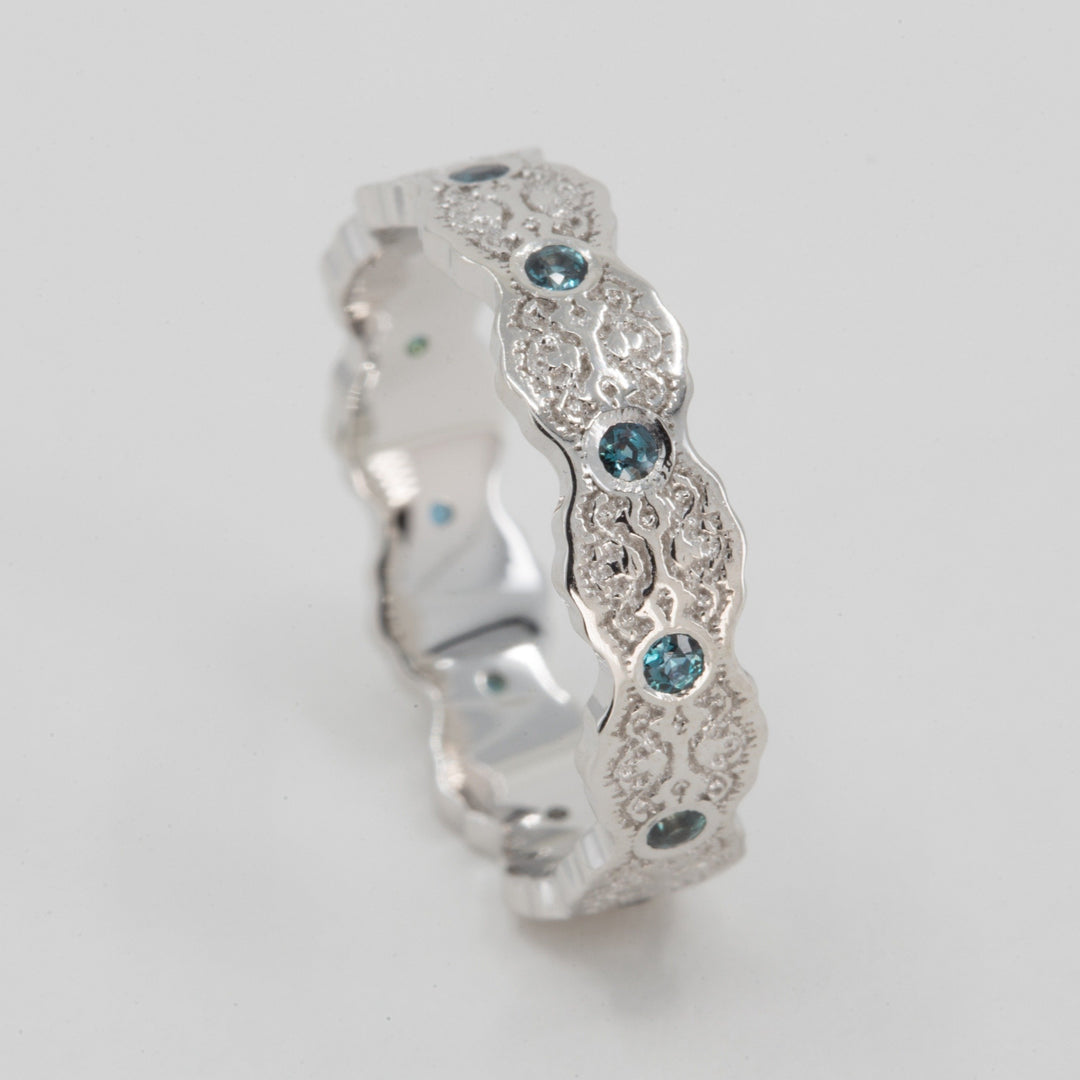 Aria Lace Wedding Ring with Eternity Alexandrites