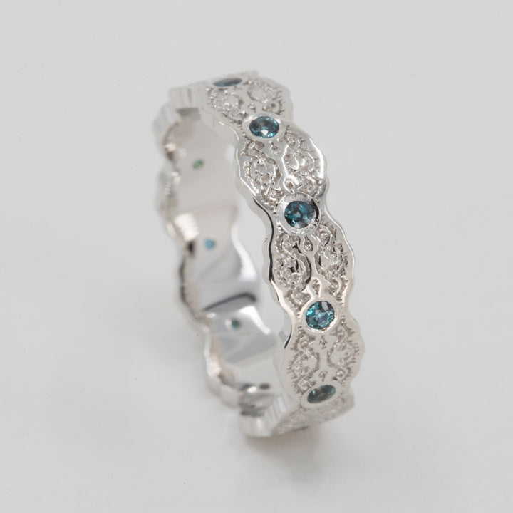 Aria Lace Wedding Ring with Eternity Alexandrites