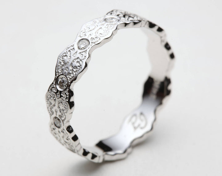 Aria Lace Wedding Ring with Eternity Diamonds