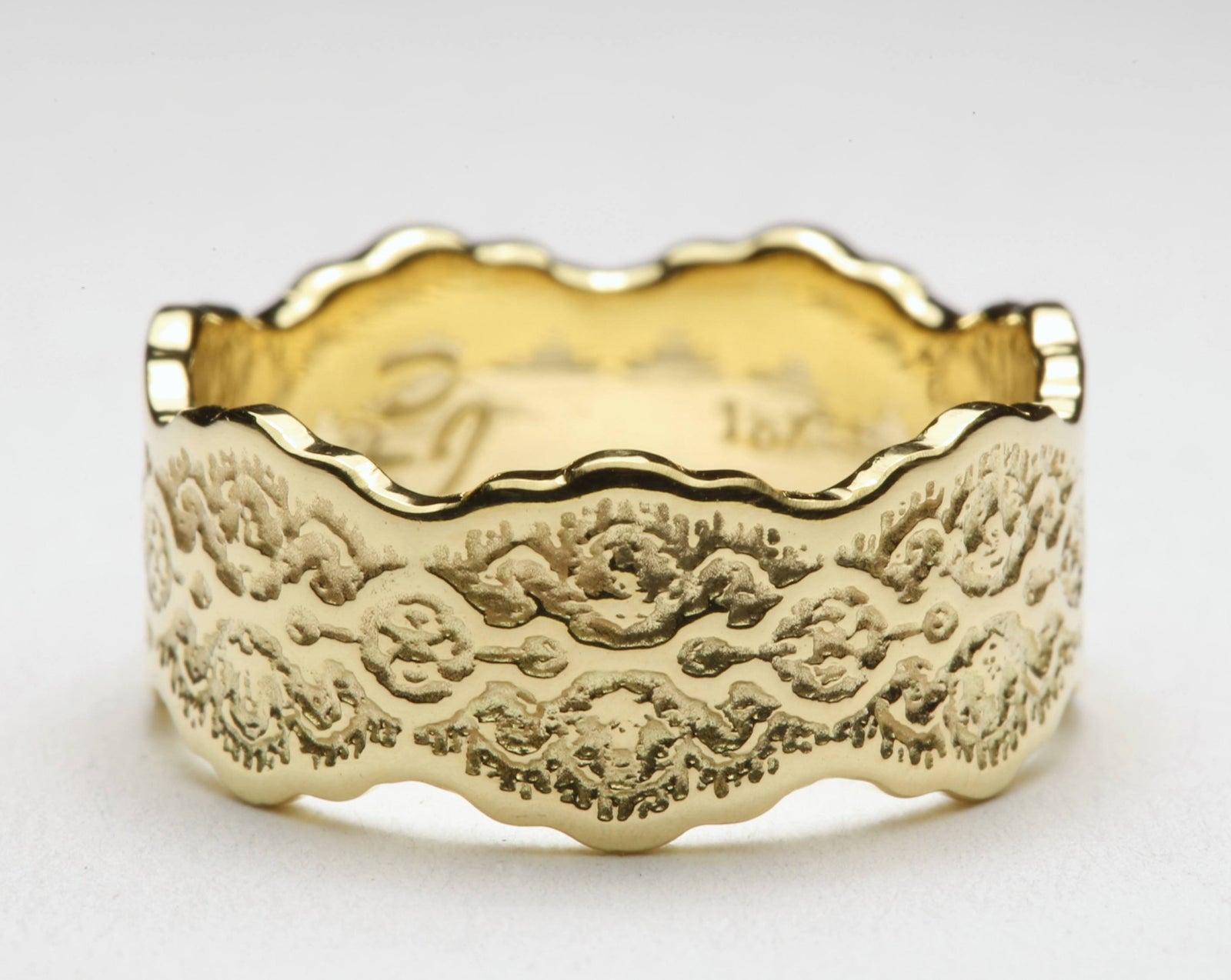 Wide Art Deco Lace Wedding Ring in 8mm Width – view 2