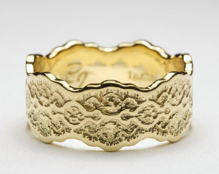 Wide Art Deco Lace Wedding Ring in 8mm Width