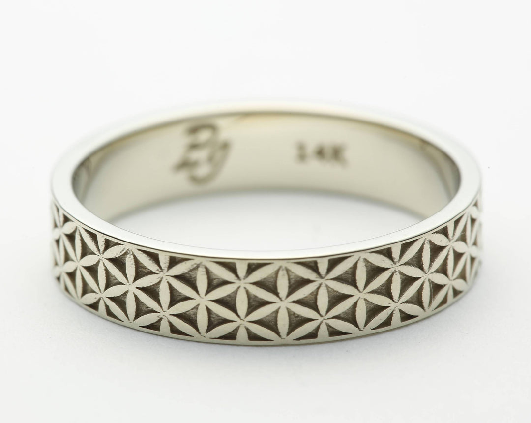 Flower of Life Wedding Ring in 14k White Gold - Size 5.75