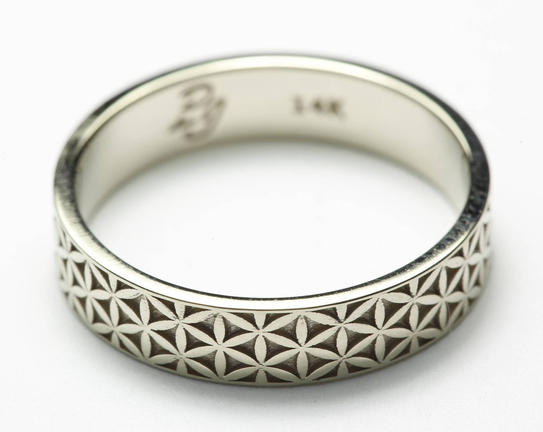 Flower of Life Wedding Ring in 14k White Gold - Size 5.75