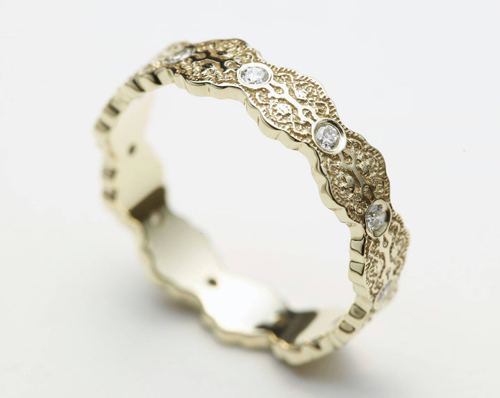 Aria Lace Wedding Ring with Eternity Diamonds