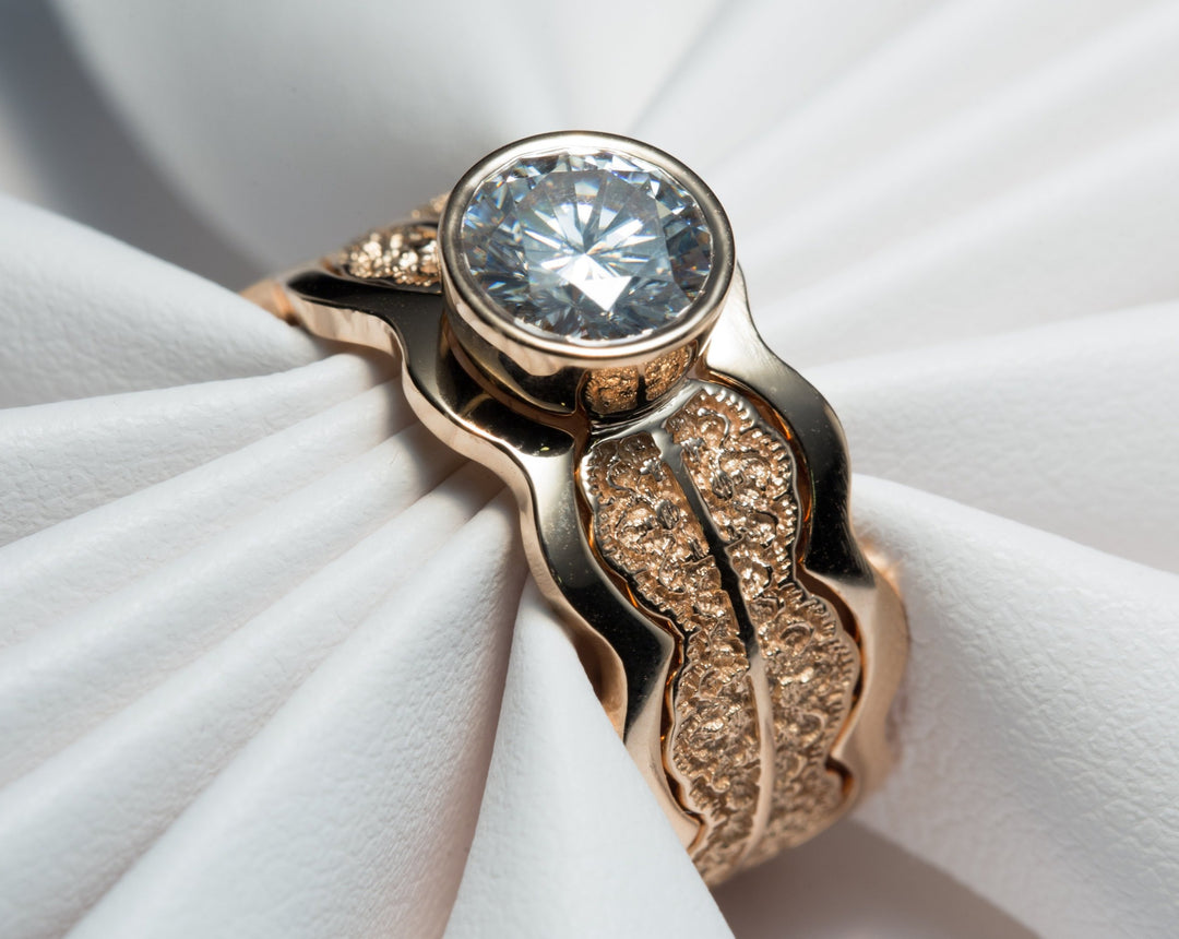 1 Carat Moissanite Engagement Ring Set