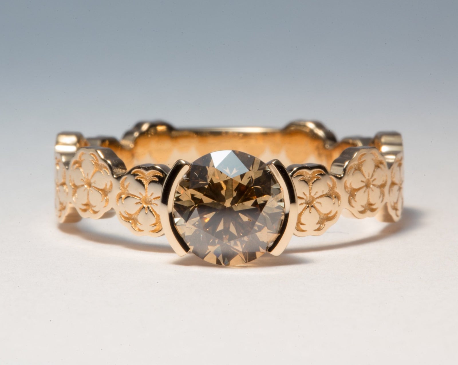 Solitaire Sakura Engagement Ring - Setting Only with champagne diamond