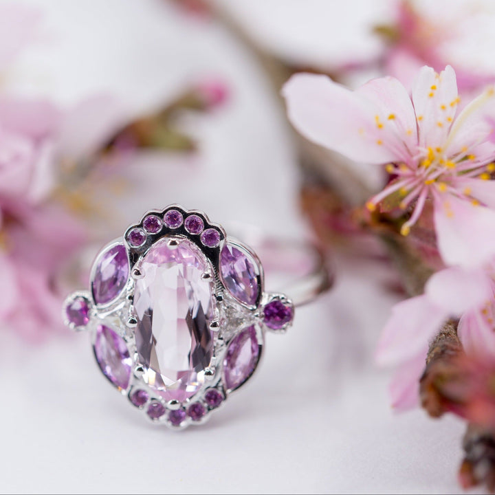 1.36ct Unique Morganite Engagement Ring with Pink Sapphires and Diamonds - Size 6.5