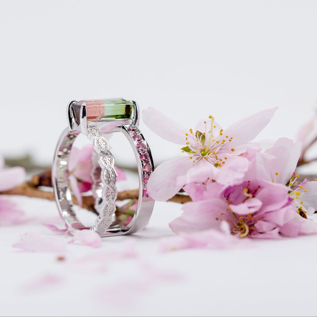Isla Lace Open Double Band Ring with Watermelon Tourmaline - Size 6