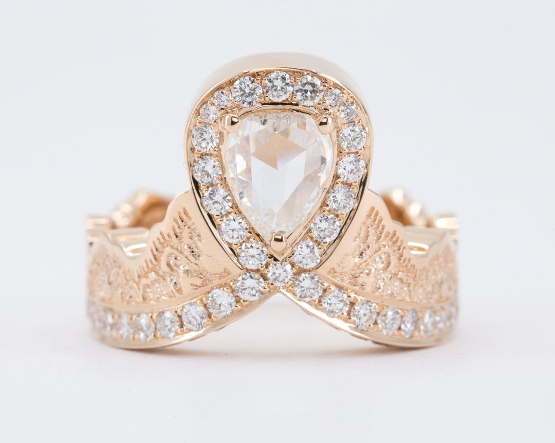 0.52ct Rose Cut Pear Diamond Ring in 14K Rose Gold with a Matching Pink Sapphire and Diamond Ring in 14K White Gold - Size 6