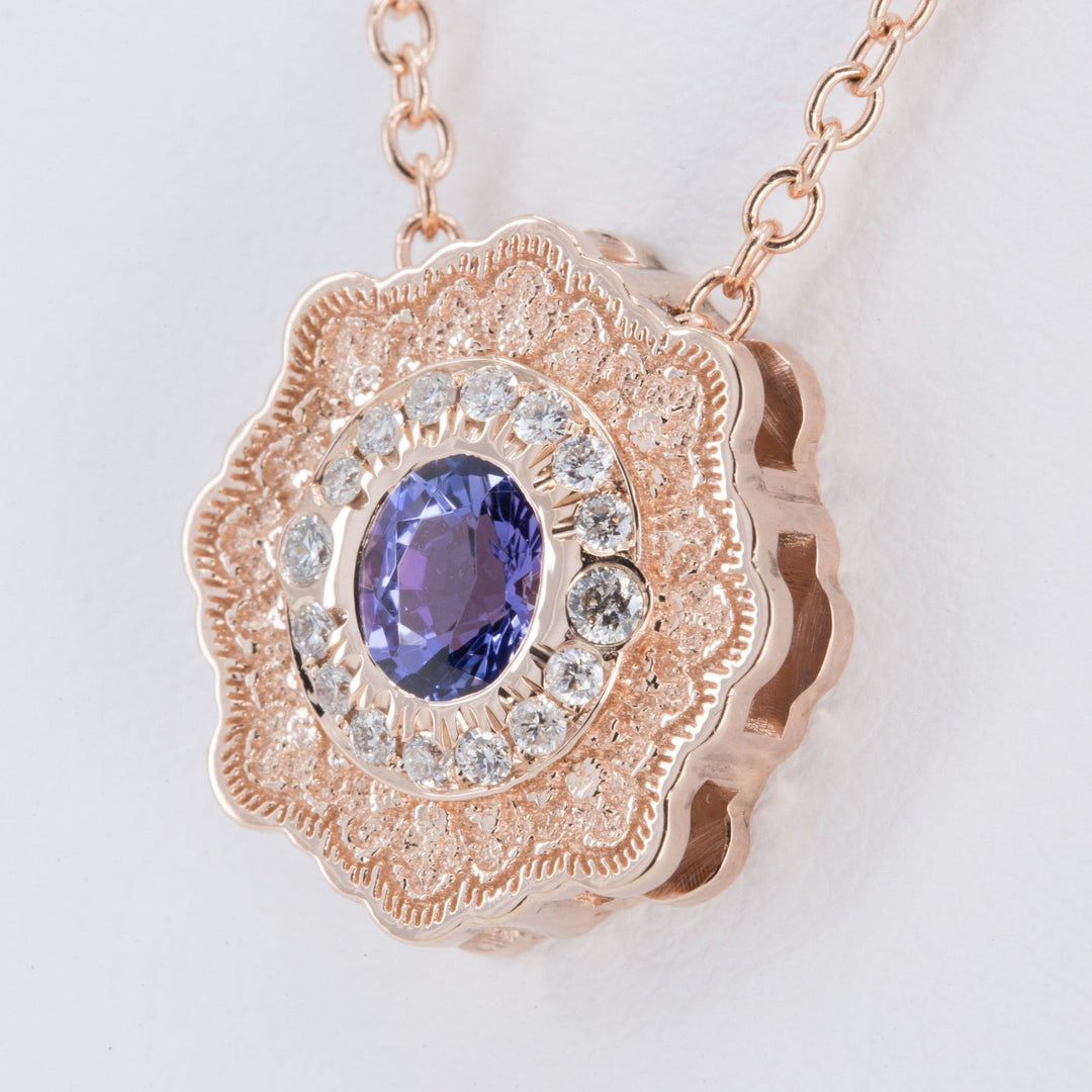 Lyra Tanzanite Slider Pendant with Diamond Halo