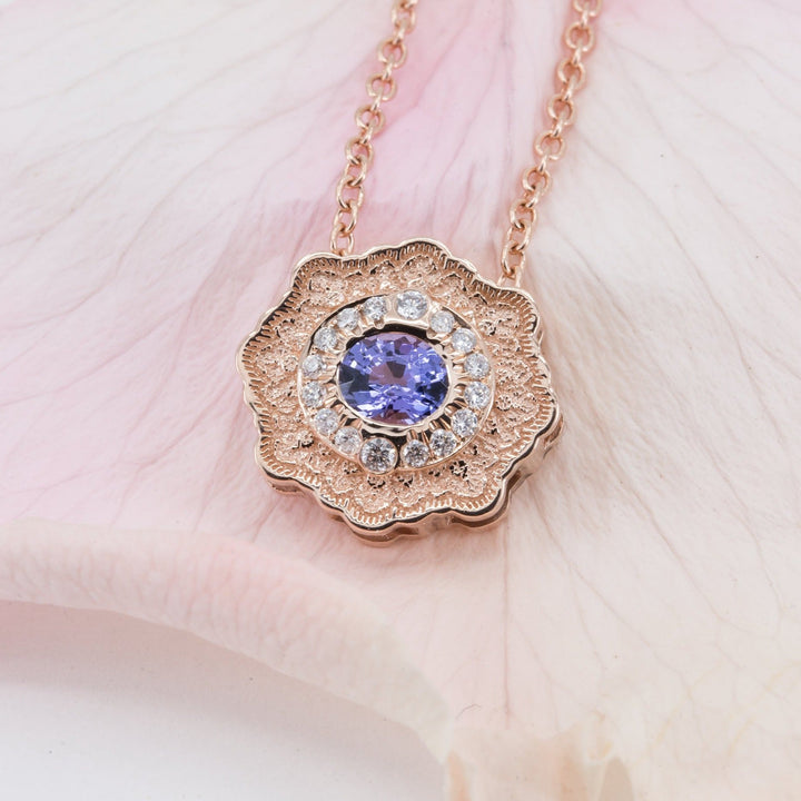 Lyra Tanzanite Slider Pendant with Diamond Halo