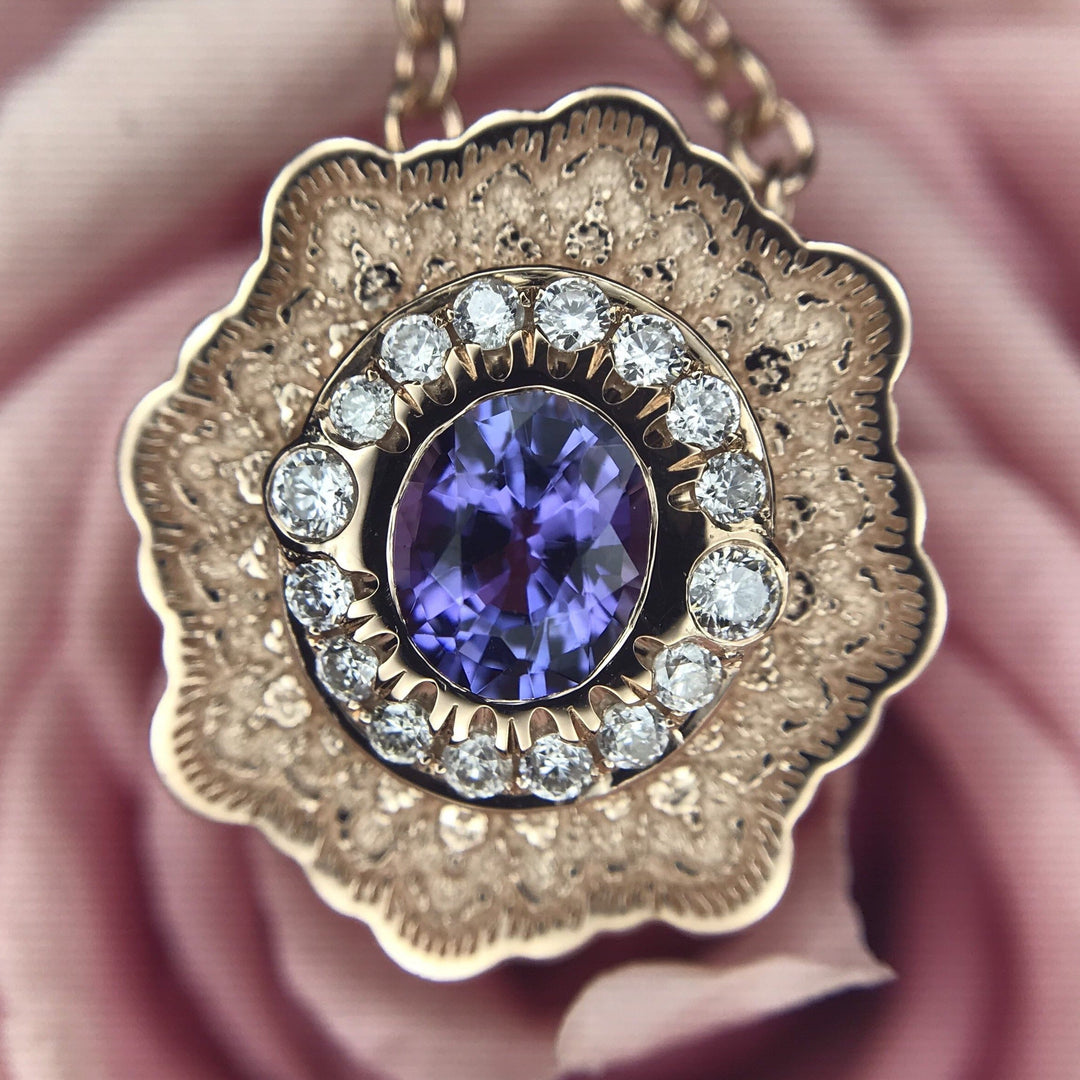 Lyra Tanzanite Slider Pendant with Diamond Halo