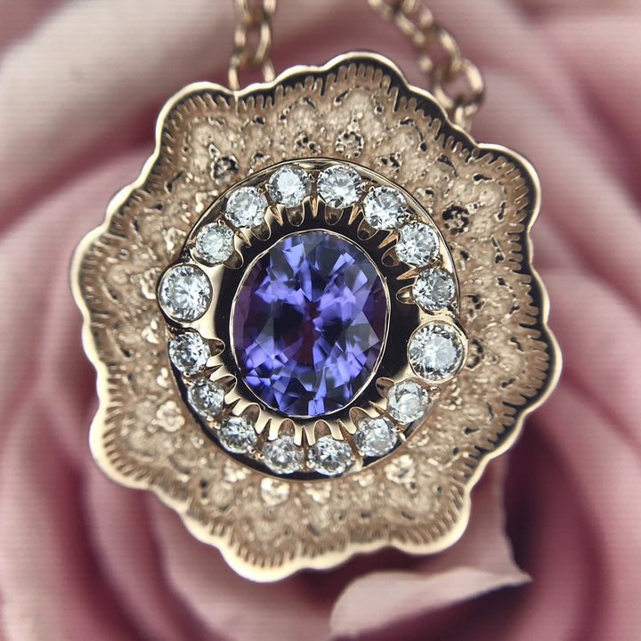 Lyra Tanzanite Slider Pendant with Diamond Halo