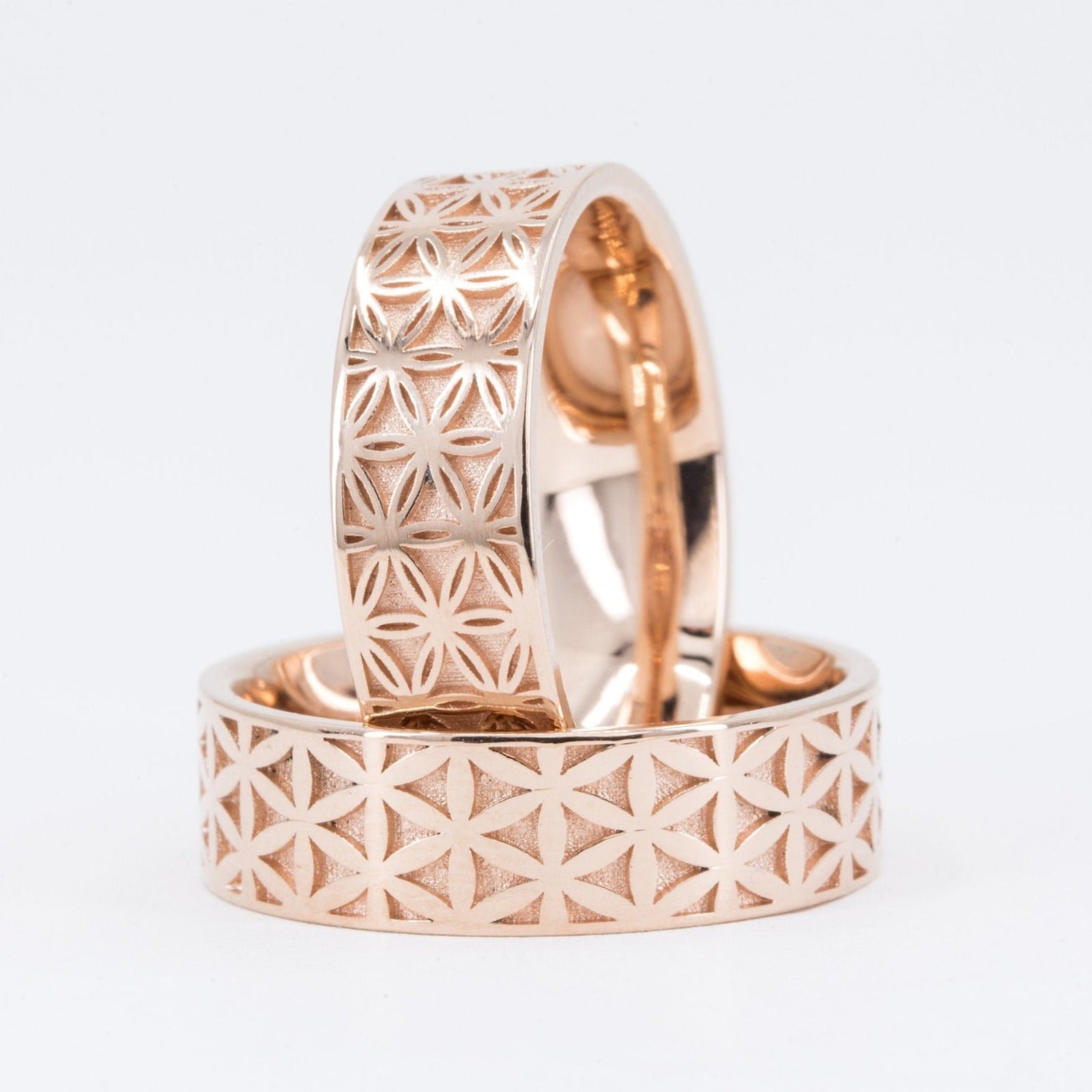 Matching Couples Flower of Life Rings in 14K Yellow Gold