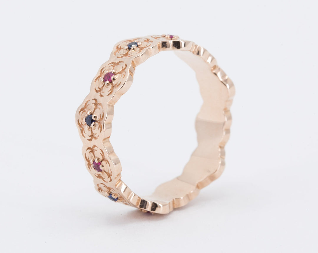 Sakura Wedding Ring with Sapphires and Rubies